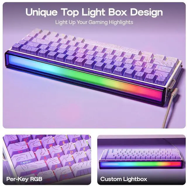 Alt view image 2 of 6 - Aula Hero 68 HE Wired Magnetic Gaming Keyboard, 0.01mm Adjustable Actuation, Rapid Hall Effect Switch, 8kHz Polling, 5-Layer Sound Dampening, RGB Box & Backlight (Purple)