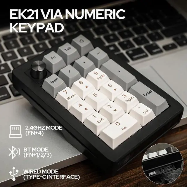 Alt view image 6 of 7 - F65 65% Wireless Mechanical Keyboard+EK21 VIA Gasket Number Pad with 1000mAh Battery