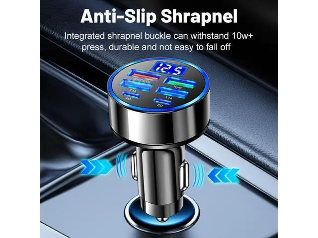 Alt view image 2 of 7 - 6-in-1 Multi-Port Car Charger with Voltage Detection 2PD+3USB+QC3.0 Fast Charge Cigarette Lighter Plug Adapter Compatible with iPhone Android iPad Pro and More