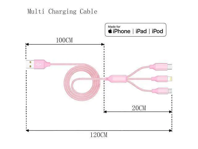 Alt view image 3 of 7 - Multiple Charger Cable 3Pack 4FT Multi Charging Cable Rapid Nylon Braided Cord USB Charging Cable 3 in 1 Multi Phone Charger Cord with Type C Micro Lightning USB Connectors for Cell Phones Pink