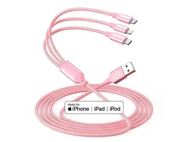 Alt view image 6 of 7 - Multiple Charger Cable 3Pack 4FT Multi Charging Cable Rapid Nylon Braided Cord USB Charging Cable 3 in 1 Multi Phone Charger Cord with Type C Micro Lightning USB Connectors for Cell Phones Pink