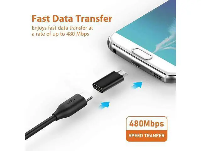 Alt view image 2 of 5 - USB C Female to Micro USB Male Adapter (2-Pack) Micro USB Adaptor Micro USB to USB C Adapter Fast Charger Power Cable Plug Strip Extender for Nexus LG Xbox PS Kindle Samsung Galaxy Devices (Black)