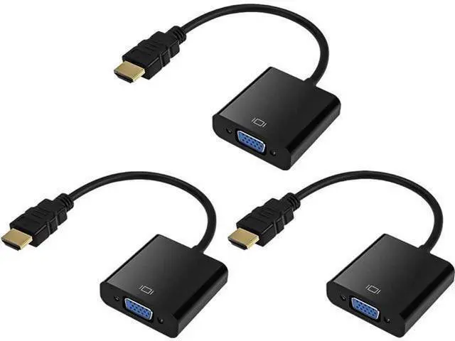 Main image of HDMI to VGA Gold-Plated HDMI to VGA Adapter (Male to Female) for Computer Desktop Laptop PC Monitor Projector HDTV Chromebook Raspberry Pi Roku Xbox and More - Black3 Pack