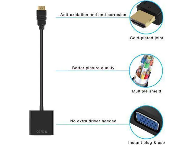 Alt view image 3 of 7 - HDMI to VGA Gold-Plated HDMI to VGA Adapter (Male to Female) for Computer Desktop Laptop PC Monitor Projector HDTV Chromebook Raspberry Pi Roku Xbox and More - Black3 Pack