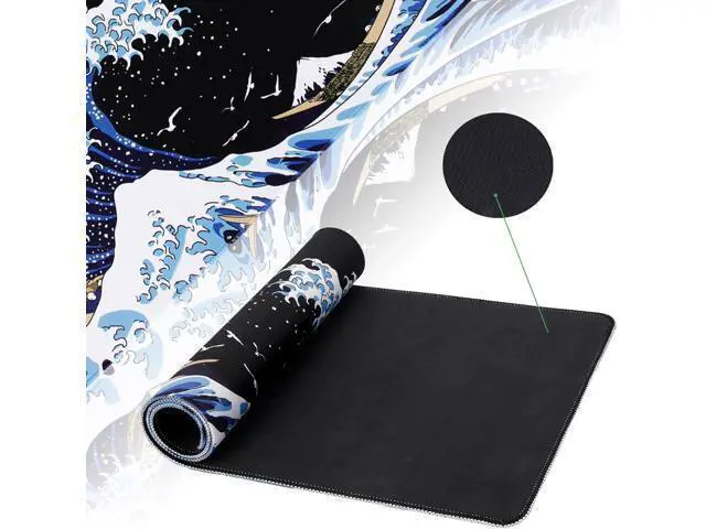Alt view image 4 of 7 - Gaming Laptop Mouse Pad Sea Wave Big Mice Pads PC Keyboard Waterproof and Non-Slip 31.5 x 11.8inches 3mm Thick XL XXL Rubber Table Mat Kanagawa Surfing and Black Japanese Mouse Pads