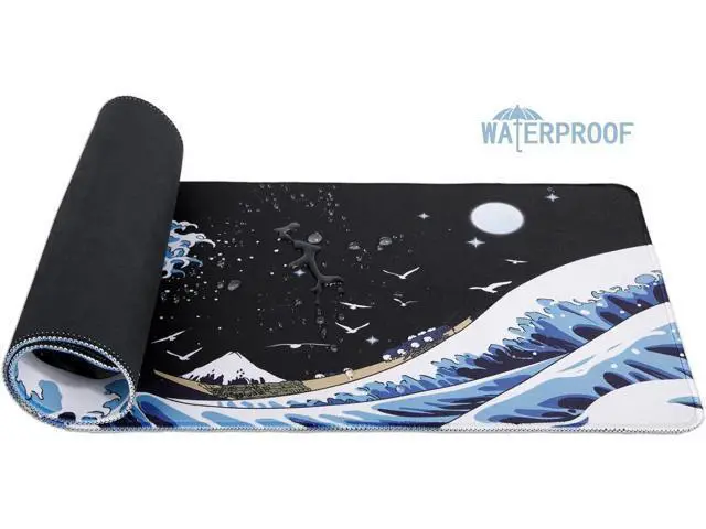 Alt view image 3 of 7 - Gaming Laptop Mouse Pad Sea Wave Big Mice Pads PC Keyboard Waterproof and Non-Slip 31.5 x 11.8inches 3mm Thick XL XXL Rubber Table Mat Kanagawa Surfing and Black Japanese Mouse Pads