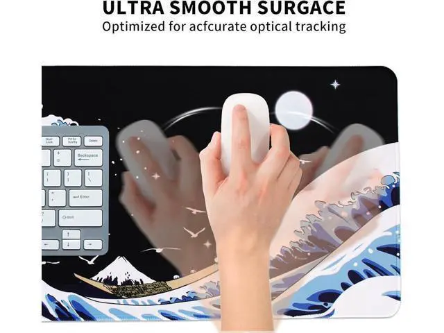 Alt view image 6 of 7 - Gaming Laptop Mouse Pad Sea Wave Big Mice Pads PC Keyboard Waterproof and Non-Slip 31.5 x 11.8inches 3mm Thick XL XXL Rubber Table Mat Kanagawa Surfing and Black Japanese Mouse Pads