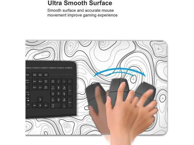 Alt view image 5 of 7 - Large Gaming Mouse Pad White Topographic Contour Mouse Pad with Stitched Edges & Nonslip Rubber Base Extended XXL Long Mousepad Big Desk Mat for Company Office Work 35.4 x 15.7 in