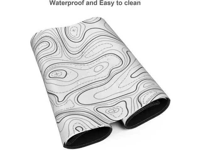 Alt view image 4 of 7 - Large Gaming Mouse Pad White Topographic Contour Mouse Pad with Stitched Edges & Nonslip Rubber Base Extended XXL Long Mousepad Big Desk Mat for Company Office Work 35.4 x 15.7 in