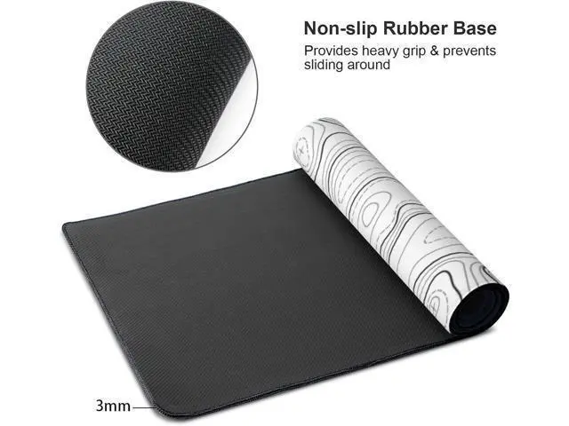 Alt view image 3 of 7 - Large Gaming Mouse Pad White Topographic Contour Mouse Pad with Stitched Edges & Nonslip Rubber Base Extended XXL Long Mousepad Big Desk Mat for Company Office Work 35.4 x 15.7 in