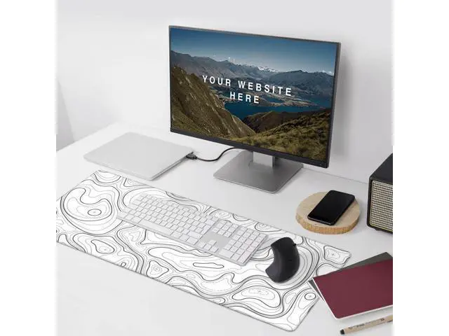 Alt view image 6 of 7 - Large Gaming Mouse Pad White Topographic Contour Mouse Pad with Stitched Edges & Nonslip Rubber Base Extended XXL Long Mousepad Big Desk Mat for Company Office Work 35.4 x 15.7 in