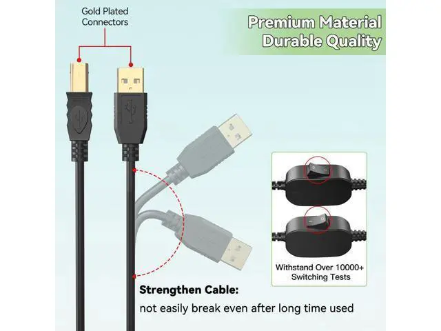 Alt view image 7 of 7 - Printer Splitter Cable - 1 in 2 Out Printer Share USB Y Cable Gold Plated USB B Male to Two USB A Male Connector Cable for Two Computers Share One Printer Scanner Fax Machine (Male to Dual Male)