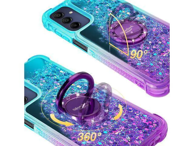 Alt view image 2 of 4 - Silverback for Galaxy A15 5G Phone Case, Moving Liquid Holographic Sparkle Glitter Case with Kickstand, Girls Women Bling Diamond Ring Slim Protective Case for Samsung Galaxy A15 5G - Purple