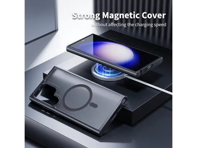 Alt view image 4 of 6 - for Samsung Galaxy S22 Ultra Mag-safe Case,Slim Shockproof Protective Cover with Magnetic,Frosted Hard Back Soft Silicone TPU Bumper Phone Case Compatible Galaxy S22 Ultra 6.8inch,Matte Black