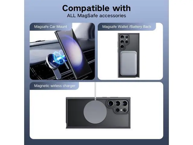 Alt view image 5 of 6 - for Samsung Galaxy S22 Ultra Mag-safe Case,Slim Shockproof Protective Cover with Magnetic,Frosted Hard Back Soft Silicone TPU Bumper Phone Case Compatible Galaxy S22 Ultra 6.8inch,Matte Black