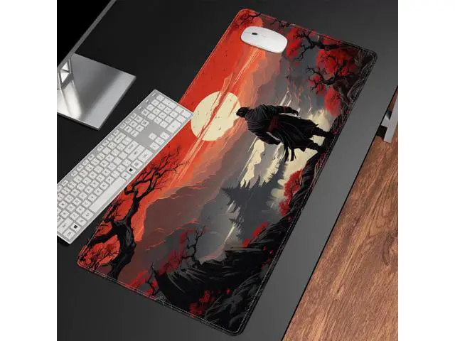 Alt view image 7 of 7 - Japanese Samurai Gaming Mouse Pad Anime Mouse Pad Gaming 31.5 x 15.7 in Mouse Mat Desk Pad Large Desk Mat Extended Keyboard Pad Mousepad with Non-Slip Base and Stitched Edge for Office Home Gaming