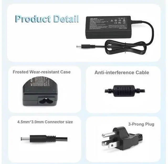 Alt view image 4 of 7 - Laptop Charger for Inspiron 13 14 15 5000 7000 3501 3505 3502 3593 5502 5406 5515 5100 5505 7300 7400 Vostro 5301 5402 AC Adapter Power Supply Cord 65W 19.5V 3.34A