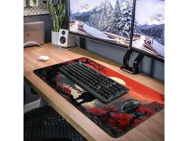 Alt view image 6 of 7 - Japanese Samurai Gaming Mouse Pad Anime Mouse Pad Gaming 31.5 x 15.7 in Mouse Mat Desk Pad Large Desk Mat Extended Keyboard Pad Mousepad with Non-Slip Base and Stitched Edge for Office Home Gaming
