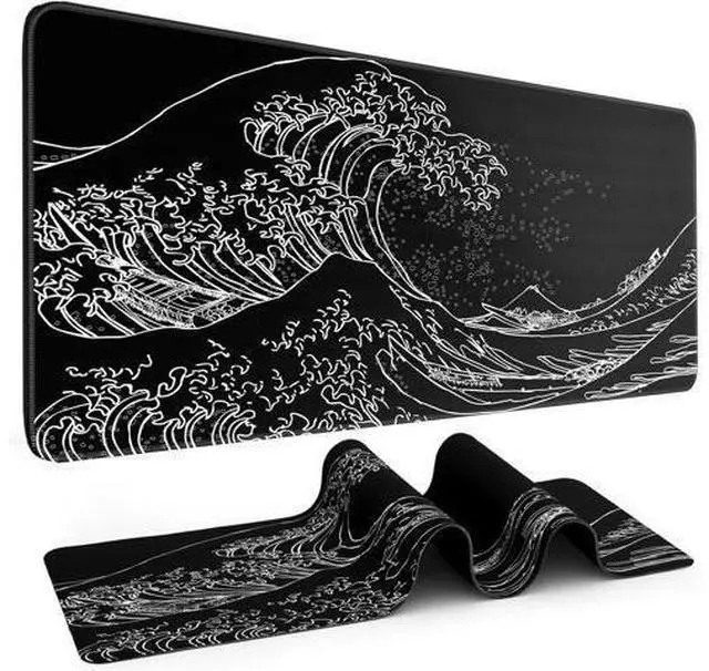 Main image of Mouse Pad Gaming Japanese Sea Wave Mouse Pad 31.5 x 11.8in Waterproof Gaming Keyboard Pad with Anti-Slip Rubber Base and Stitched Edges Extended XL Mouse Mat