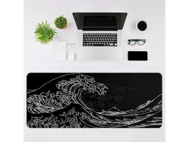 Alt view image 3 of 7 - Mouse Pad Gaming Japanese Sea Wave Mouse Pad 31.5 x 11.8in Waterproof Gaming Keyboard Pad with Anti-Slip Rubber Base and Stitched Edges Extended XL Mouse Mat