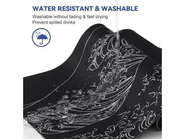 Alt view image 5 of 7 - Mouse Pad Gaming Japanese Sea Wave Mouse Pad 31.5 x 11.8in Waterproof Gaming Keyboard Pad with Anti-Slip Rubber Base and Stitched Edges Extended XL Mouse Mat