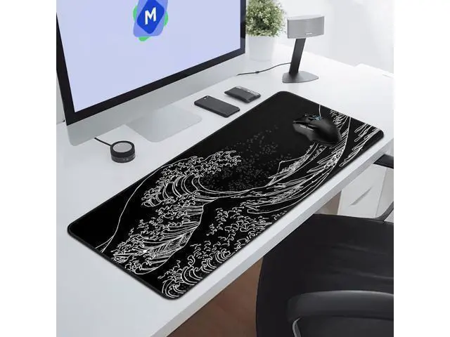 Alt view image 4 of 7 - Mouse Pad Gaming Japanese Sea Wave Mouse Pad 31.5 x 11.8in Waterproof Gaming Keyboard Pad with Anti-Slip Rubber Base and Stitched Edges Extended XL Mouse Mat