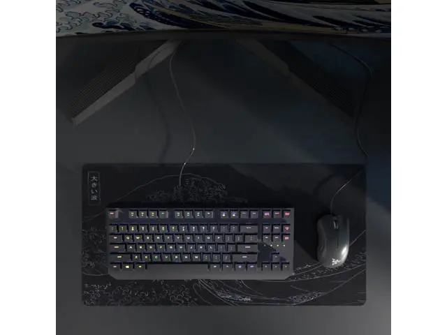 Alt view image 3 of 7 - Large Japanese Sea Wave Mouse Pad Black Anime Desk Mat Extended Non-Slip Keyboard Mouse Pad Kanagawa Office Desk Pad 23.6 x 11.8 Gaming Mouse Pad Desktop Protector for Office and Home