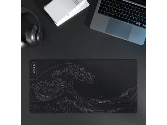 Alt view image 6 of 7 - Large Japanese Sea Wave Mouse Pad Black Anime Desk Mat Extended Non-Slip Keyboard Mouse Pad Kanagawa Office Desk Pad 23.6 x 11.8 Gaming Mouse Pad Desktop Protector for Office and Home