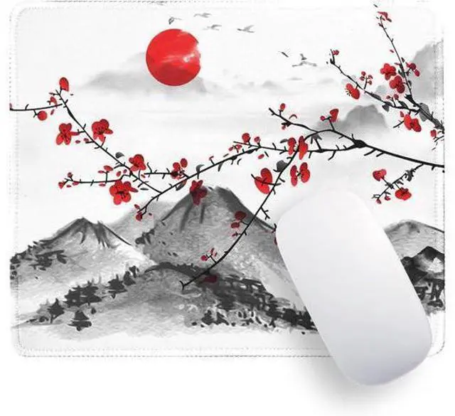 Main image of Watercolor Cherry Blossom Mouse Pad Gaming Mousepad Large Japanese Sakura Mouse Mat with Stitched Edge Small Desk Pad for Wireless Mouse 10.28.30.12 Inch Non-Slip Rubber Base Office Gaming Working