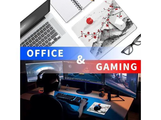 Alt view image 6 of 7 - Watercolor Cherry Blossom Mouse Pad Gaming Mousepad Large Japanese Sakura Mouse Mat with Stitched Edge Small Desk Pad for Wireless Mouse 10.28.30.12 Inch Non-Slip Rubber Base Office Gaming Working