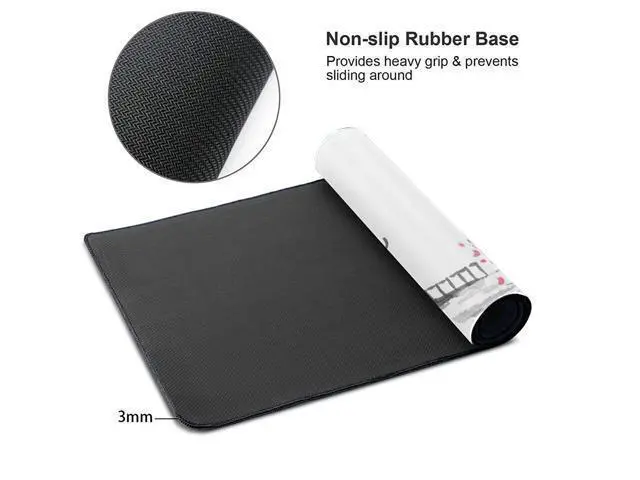 Alt view image 3 of 6 - Black and White Japanese Sumi-E Painting Cherry Blossom Temple Art Gaming Mouse Pad XL Extended Large Mouse Mat Desk Pad Stitched Edges Mousepad Long Non-Slip Rubber Base Mice Pad 31.5 X 11.8 Inch