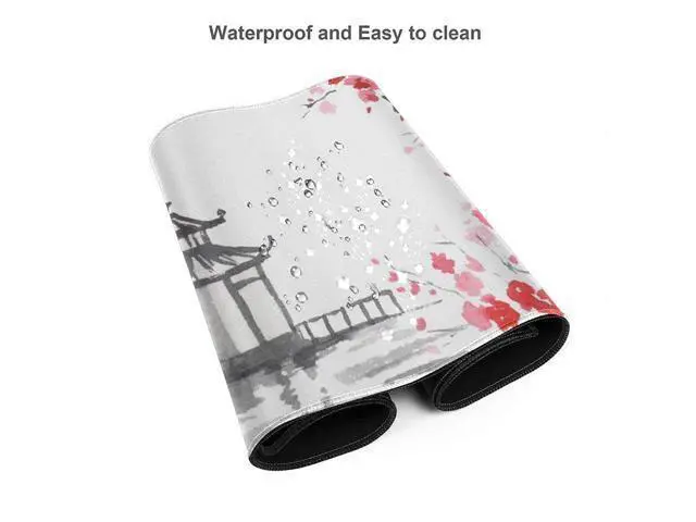 Alt view image 4 of 6 - Black and White Japanese Sumi-E Painting Cherry Blossom Temple Art Gaming Mouse Pad XL Extended Large Mouse Mat Desk Pad Stitched Edges Mousepad Long Non-Slip Rubber Base Mice Pad 31.5 X 11.8 Inch