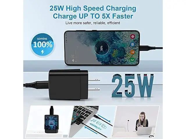 Alt view image 3 of 7 - 25W Super Fast Samsung A54 Type C Charger USB C Charging Block for Samsung Galaxy A53 A14 A13 5G S23 Ultra S22 S21 FE S20 A03S Z Flip 5 Fold 5,Wall Charger Plug Box+6FT C Andriod Phone Charger Cable