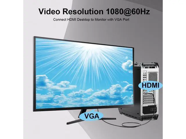 Alt view image 3 of 7 - HDMI to VGA Cable Gold-Plated Computer HDMI to VGA Monitor Cable Adapter 6 Feet Male to MaleCord for Computer Desktop Laptop PC Monitor Projector HDTV and More (NOT Bidirectional) -1.83M