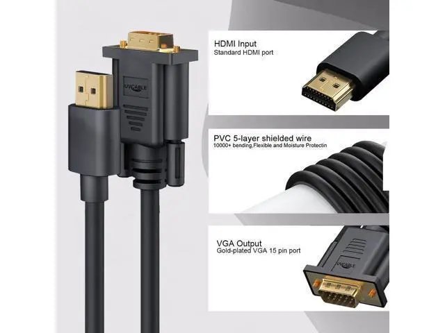 Alt view image 6 of 7 - HDMI to VGA Cable Gold-Plated Computer HDMI to VGA Monitor Cable Adapter 6 Feet Male to MaleCord for Computer Desktop Laptop PC Monitor Projector HDTV and More (NOT Bidirectional) -1.83M