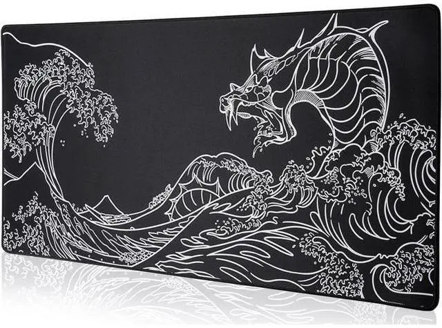 Main image of Waterproof Mouse Pad Japanese Sea Wave Large Keyboard Pad with Anti-Slip Base Extended Kanagawa Mat Desk Pad for Gamer Office & Home Anime Black Gaming Mousepad 27.56x11.81
