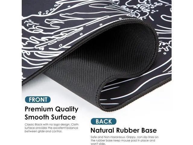 Alt view image 2 of 7 - Waterproof Mouse Pad Japanese Sea Wave Large Keyboard Pad with Anti-Slip Base Extended Kanagawa Mat Desk Pad for Gamer Office & Home Anime Black Gaming Mousepad 27.56x11.81