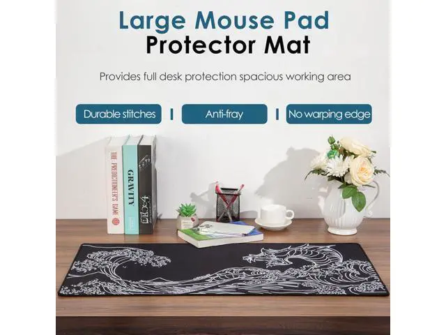 Alt view image 7 of 7 - Waterproof Mouse Pad Japanese Sea Wave Large Keyboard Pad with Anti-Slip Base Extended Kanagawa Mat Desk Pad for Gamer Office & Home Anime Black Gaming Mousepad 27.56x11.81