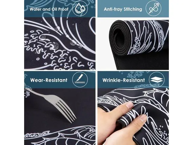 Alt view image 4 of 7 - Waterproof Mouse Pad Japanese Sea Wave Large Keyboard Pad with Anti-Slip Base Extended Kanagawa Mat Desk Pad for Gamer Office & Home Anime Black Gaming Mousepad 27.56x11.81