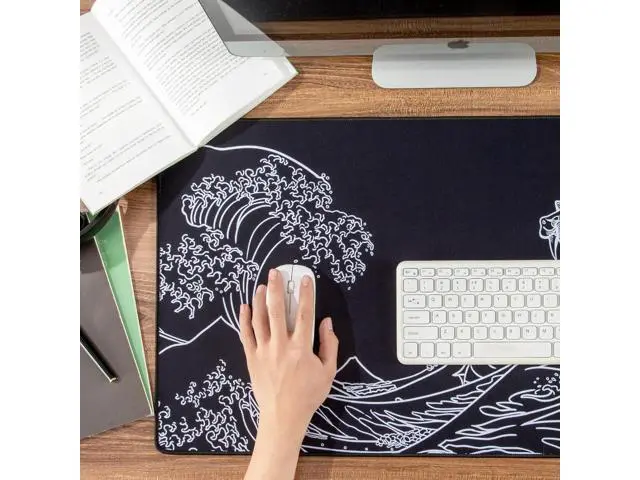 Alt view image 6 of 7 - Waterproof Mouse Pad Japanese Sea Wave Large Keyboard Pad with Anti-Slip Base Extended Kanagawa Mat Desk Pad for Gamer Office & Home Anime Black Gaming Mousepad 27.56x11.81