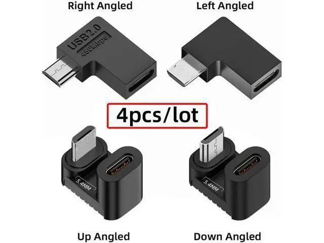 Alt view image 3 of 7 - 90/360 Degree Angled USB-C to Micro USB Adapter 4 Pack USB2.0 Type C Female to Micro USB Male Power Data Adapter(Right & Left &Up & Down) for Phone Tablet