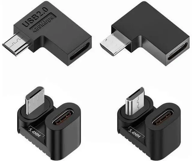 Main image of 90/360 Degree Angled USB-C to Micro USB Adapter 4 Pack USB2.0 Type C Female to Micro USB Male Power Data Adapter(Right & Left &Up & Down) for Phone Tablet