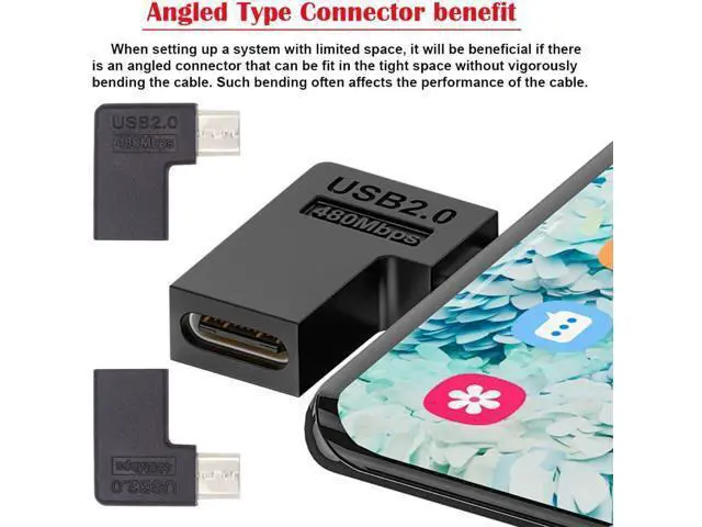 Alt view image 7 of 7 - 90/360 Degree Angled USB-C to Micro USB Adapter 4 Pack USB2.0 Type C Female to Micro USB Male Power Data Adapter(Right & Left &Up & Down) for Phone Tablet