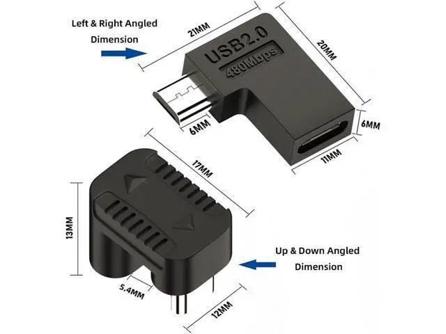 Alt view image 2 of 7 - 90/360 Degree Angled USB-C to Micro USB Adapter 4 Pack USB2.0 Type C Female to Micro USB Male Power Data Adapter(Right & Left &Up & Down) for Phone Tablet