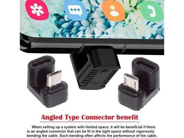 Alt view image 6 of 7 - 90/360 Degree Angled USB-C to Micro USB Adapter 4 Pack USB2.0 Type C Female to Micro USB Male Power Data Adapter(Right & Left &Up & Down) for Phone Tablet