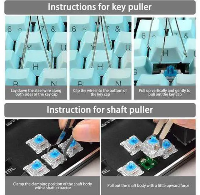 Alt view image 5 of 7 - Black Keycaps Pullers 2 in 1 Design Key Cap & Key Axis Remover for Mechanical Keyboard Removing Fixing Tool Pack of 2