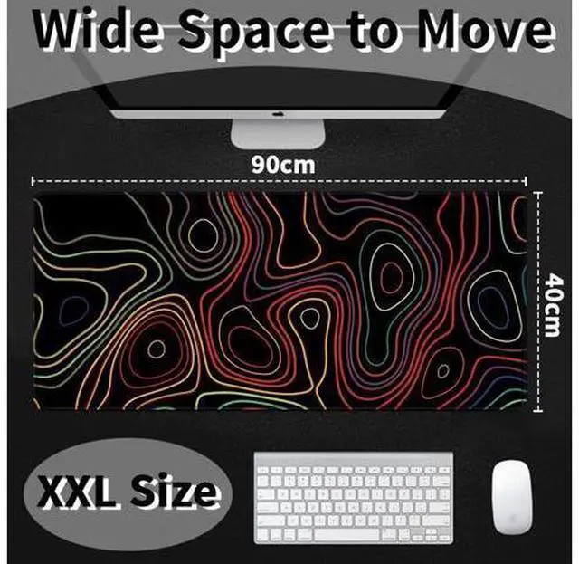 Alt view image 2 of 7 - Extended Mouse Pad with Stitched Edges Extra Large Gaming Mousepads with Non-Slip Rubber Base and Micro-Weave Cloth Desk Mat for Gamer Office Home(35.4x15.7 inch Topographic Map Colorful)