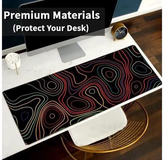 Alt view image 7 of 7 - Extended Mouse Pad with Stitched Edges Extra Large Gaming Mousepads with Non-Slip Rubber Base and Micro-Weave Cloth Desk Mat for Gamer Office Home(35.4x15.7 inch Topographic Map Colorful)