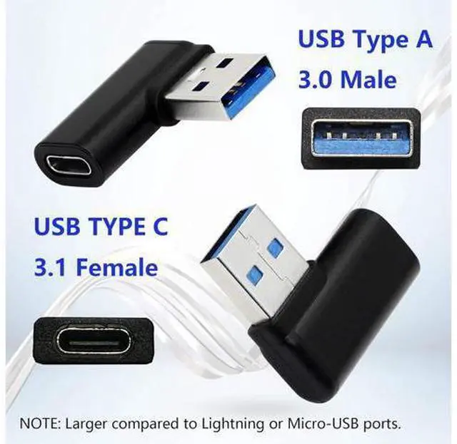 Alt view image 2 of 7 - 90 Degree USB C to USB A Adapter Right Angle & Left Angle USB A 3.0 Male to USB Type C 3.1 Female Connector for Laptops Wall Chargers Power Banks(2-Pack)