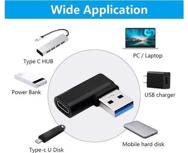 Alt view image 7 of 7 - 90 Degree USB C to USB A Adapter Right Angle & Left Angle USB A 3.0 Male to USB Type C 3.1 Female Connector for Laptops Wall Chargers Power Banks(2-Pack)